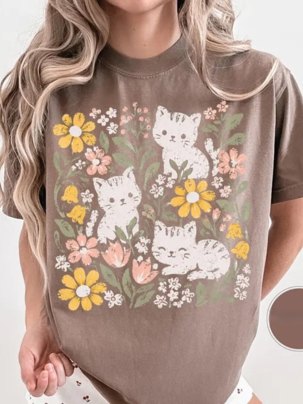 Cute Floral Cat Shirt, Flower Cat Tee, Gift For Cat Lover